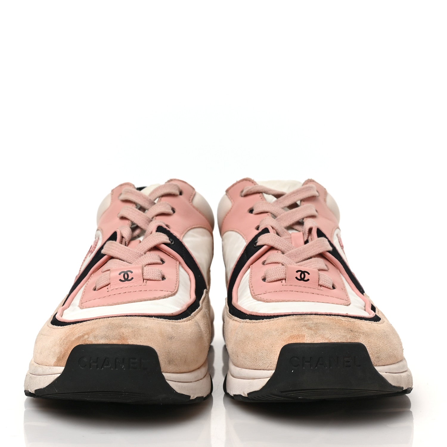 Chanel Nylon Lambskin Suede Calfskin CC Sneakers 38 Pink White Black 2 of 8