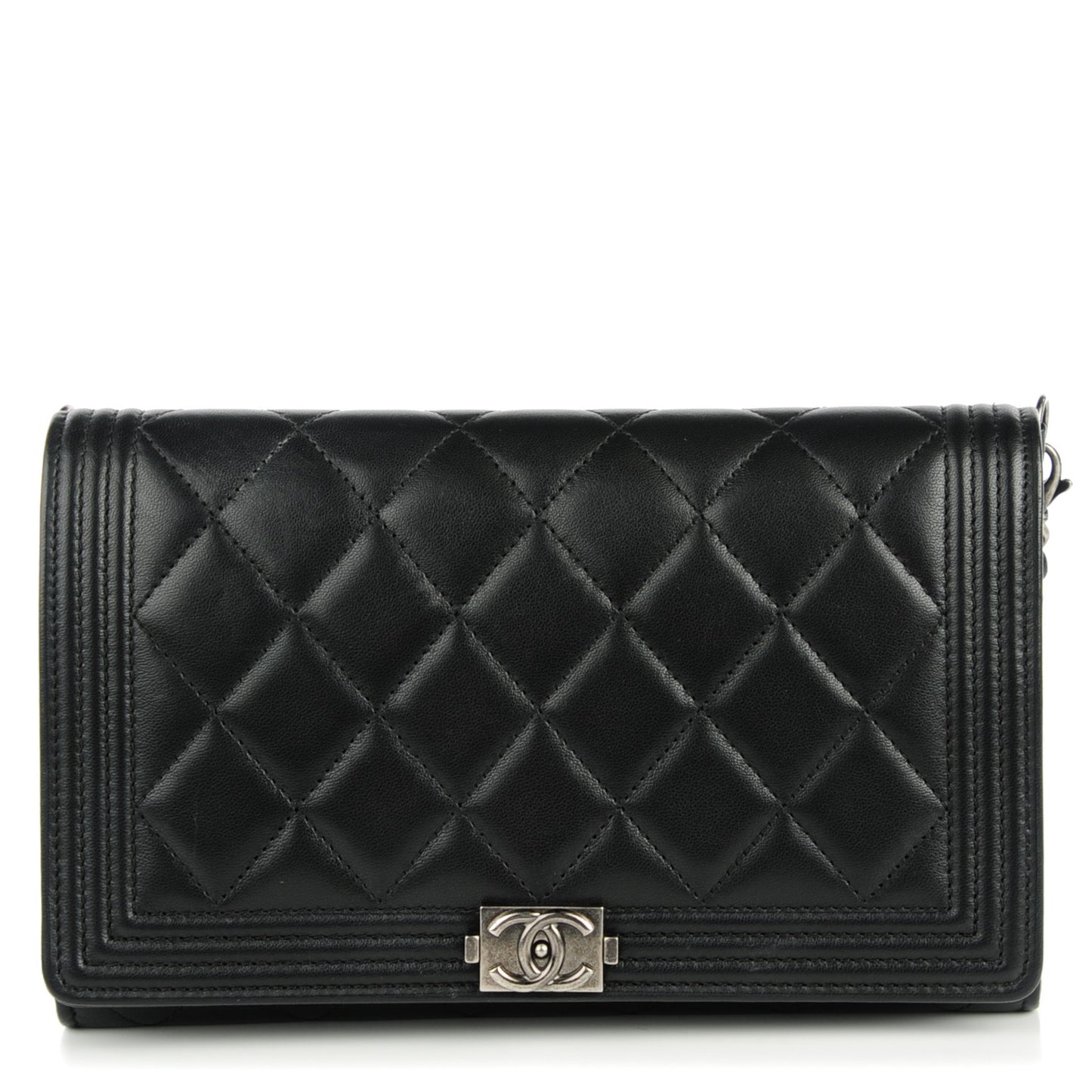Lambskin Quilted Boy Wallet On Removable Chain WOC Black