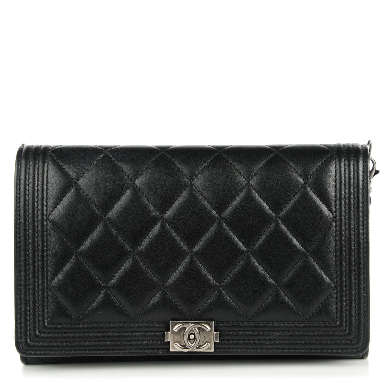 Chanel Lambskin Quilted Boy Wallet On Removable Chain WOC Black 1 of 9