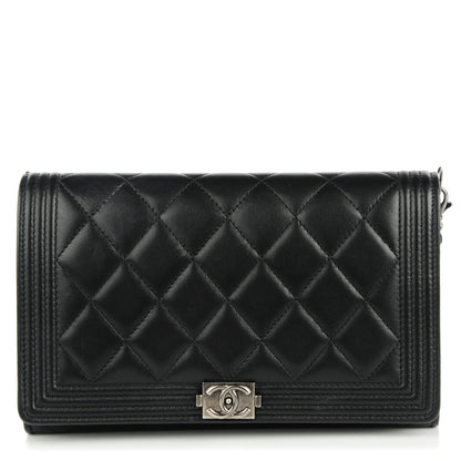 Chanel Lambskin Quilted Boy Wallet On Removable Chain WOC Black 1 of 9