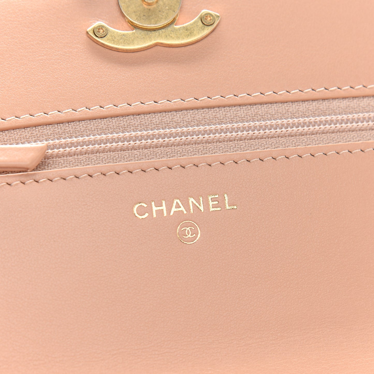Calfskin Quilted Perfect Fit Wallet On Chain WOC Beige