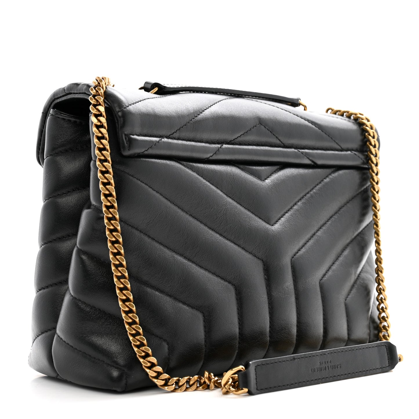 Calfskin Y Quilted Monogram Small Loulou Chain Satchel Black