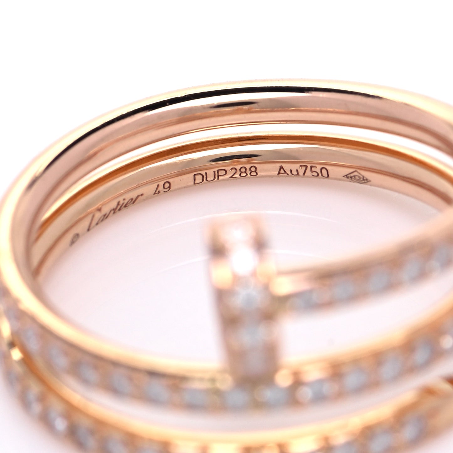 18K Pink Gold Diamond Double Juste Un Clou Paved Ring 49 4.75
