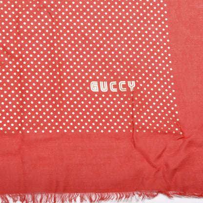 Gucci X SEGA Modal Cashmere GUCCY Stars Print Shawl Flame Red Gold 2 of 4