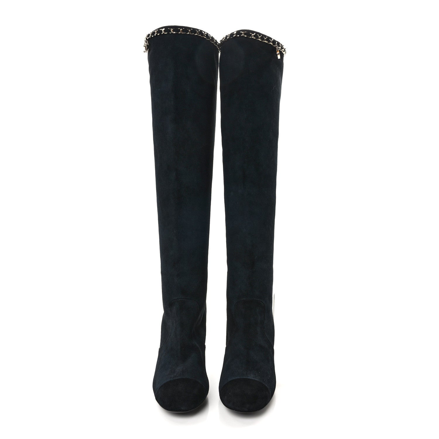 Chanel Suede Cap Toe Chain Boots 39.5 Black 2 of 7