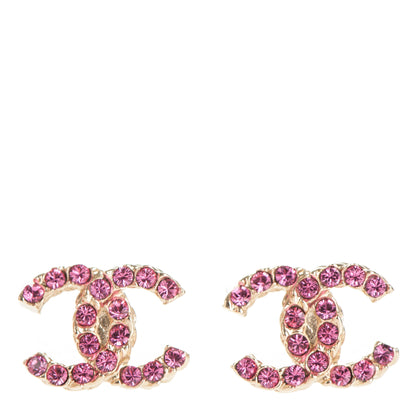 Chanel Crystal CC Earrings Gold Pink 1 of 4