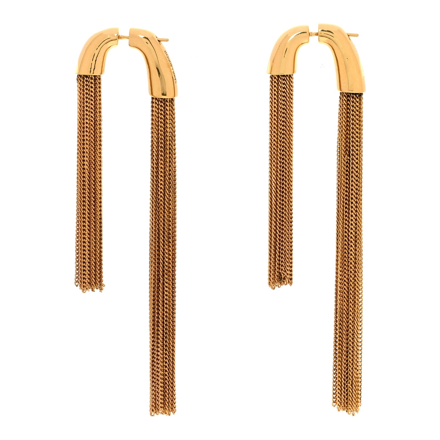 Saint Laurent Brass Metal Double Chain Earrings Gold 1 of 5