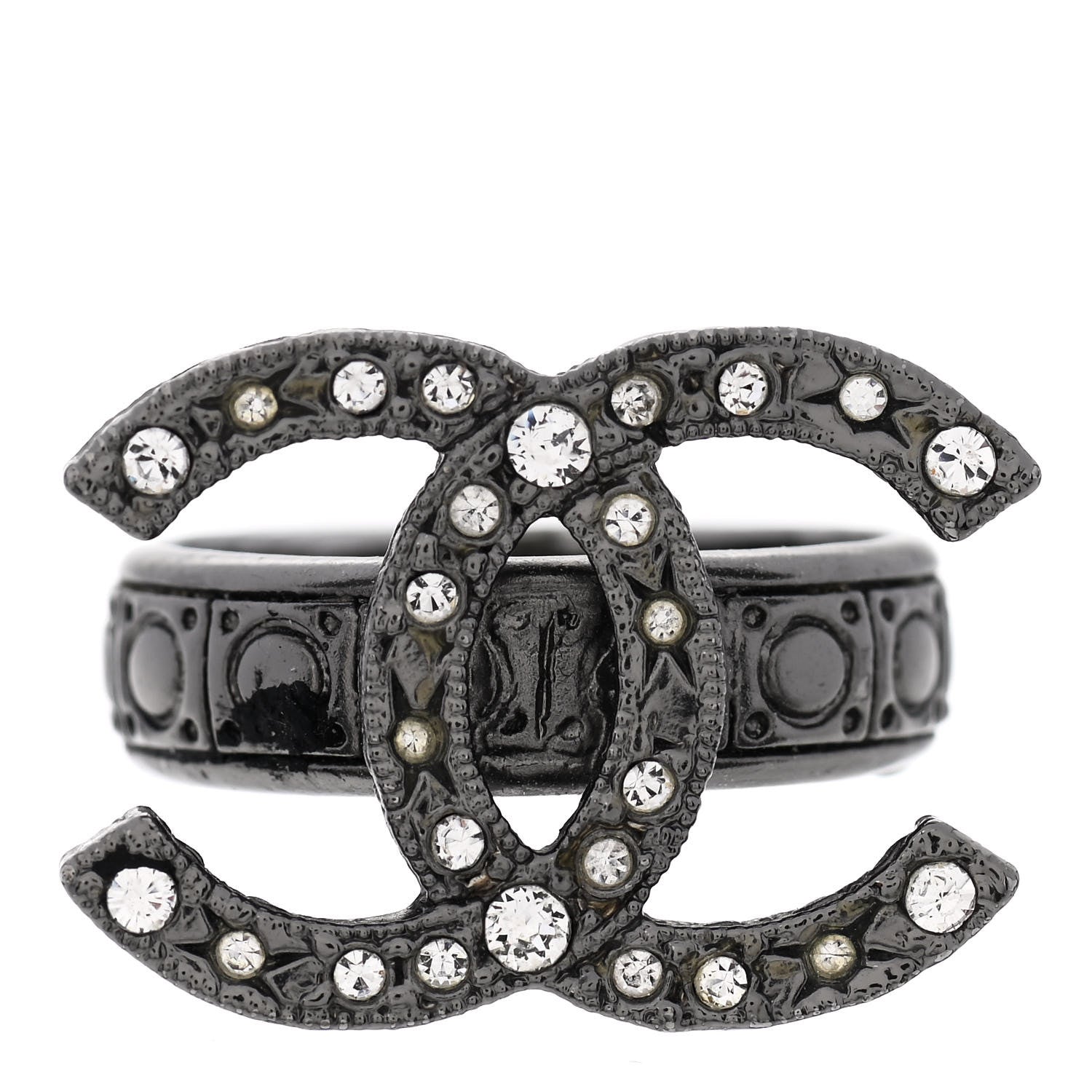 Chanel Ruthenium Crystal CC Ring 7 1 of 4