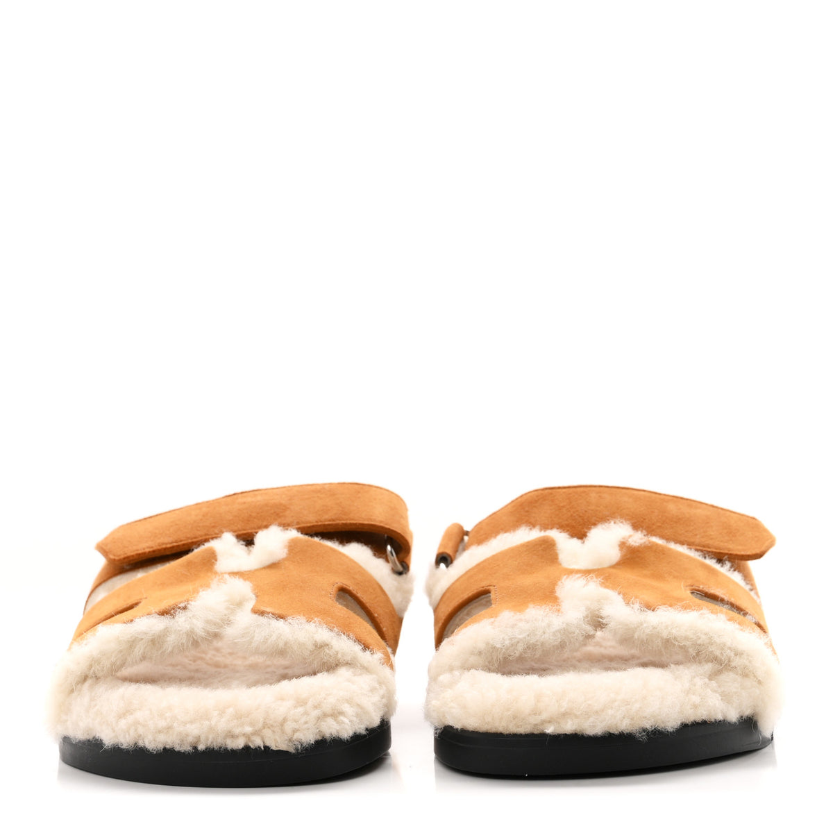 Hermes Suede Goatskin Woolskin Womens Chypre Sandals 37 Naturel Ecru 3 of 9