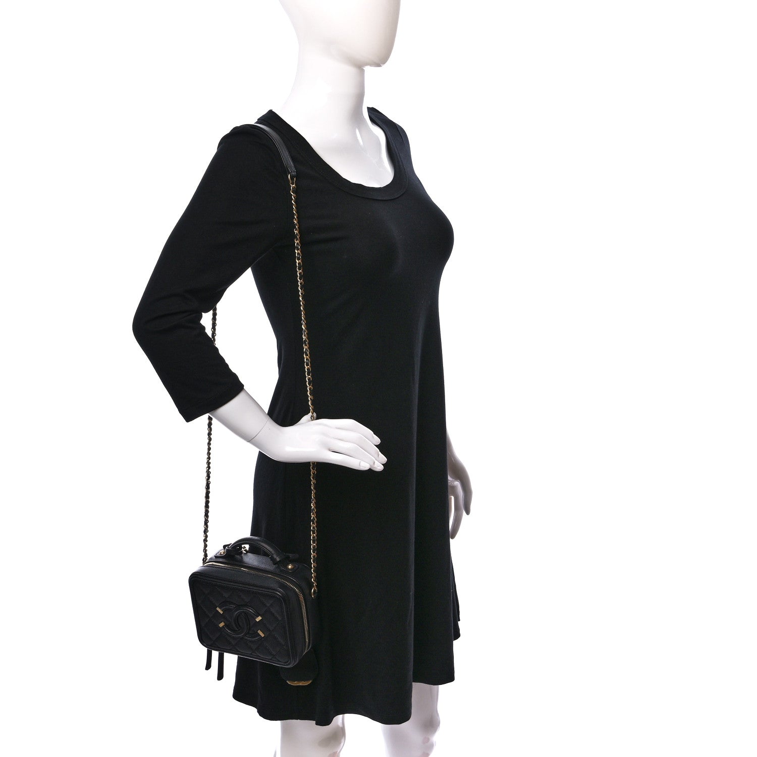 Chanel Caviar Quilted Small CC Filigree Vanity Case Black 2 of 9