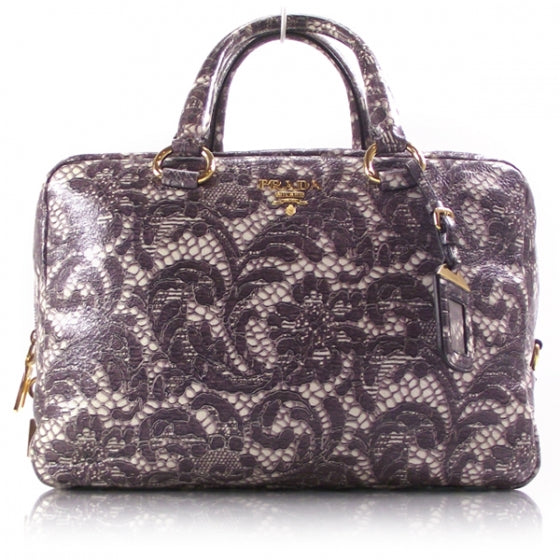 Prada Cervo Lux Print Lace Bauletto Tote 1 of 13