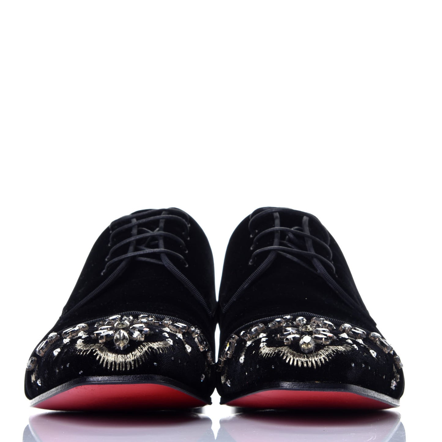 Velvet Embellished Flat Loafers 42 Black
