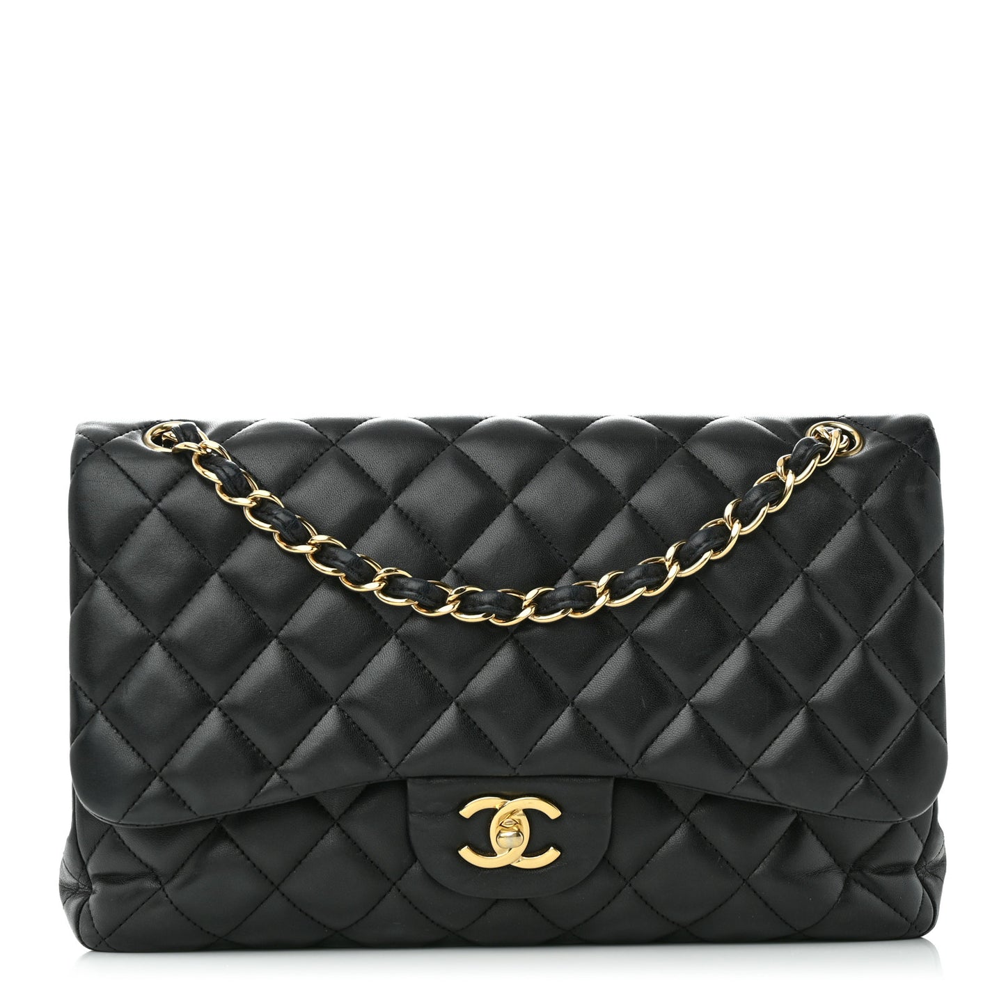 Lambskin Quilted Jumbo Double Flap Black