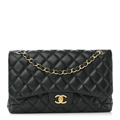 Chanel Lambskin Quilted Jumbo Double Flap Black 1 of 15