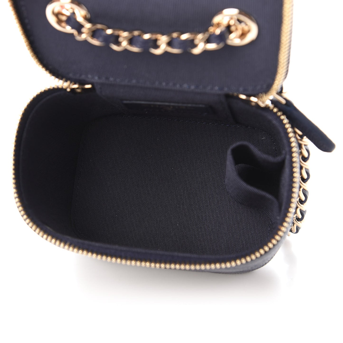 Caviar Quilted Mini Vanity Case With Chain Navy Blue