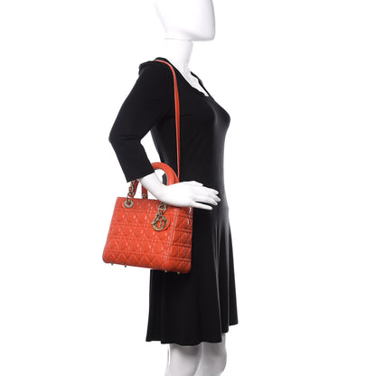 Christian Dior Lambskin Cannage Medium Lady Dior Orange 2 of 17