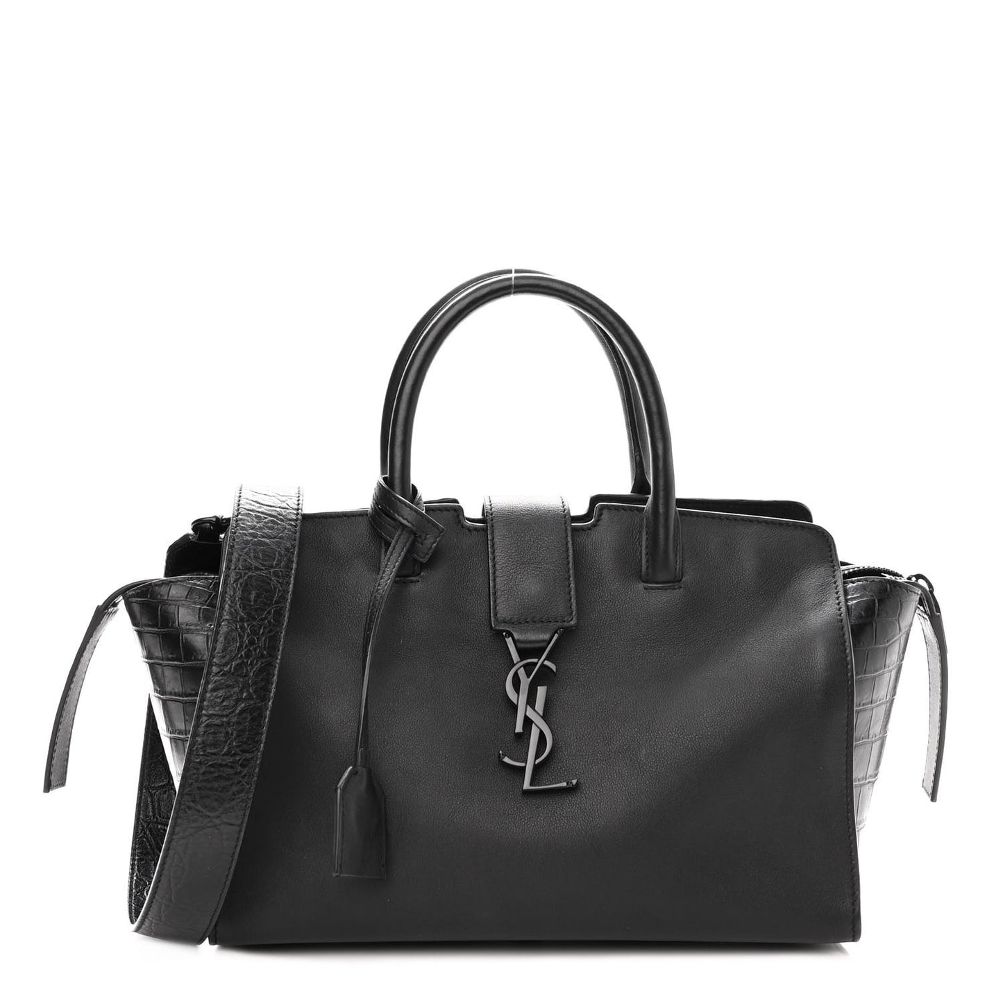Smooth Calfskin Crocodile Embossed Baby Monogram Downtown Cabas Black