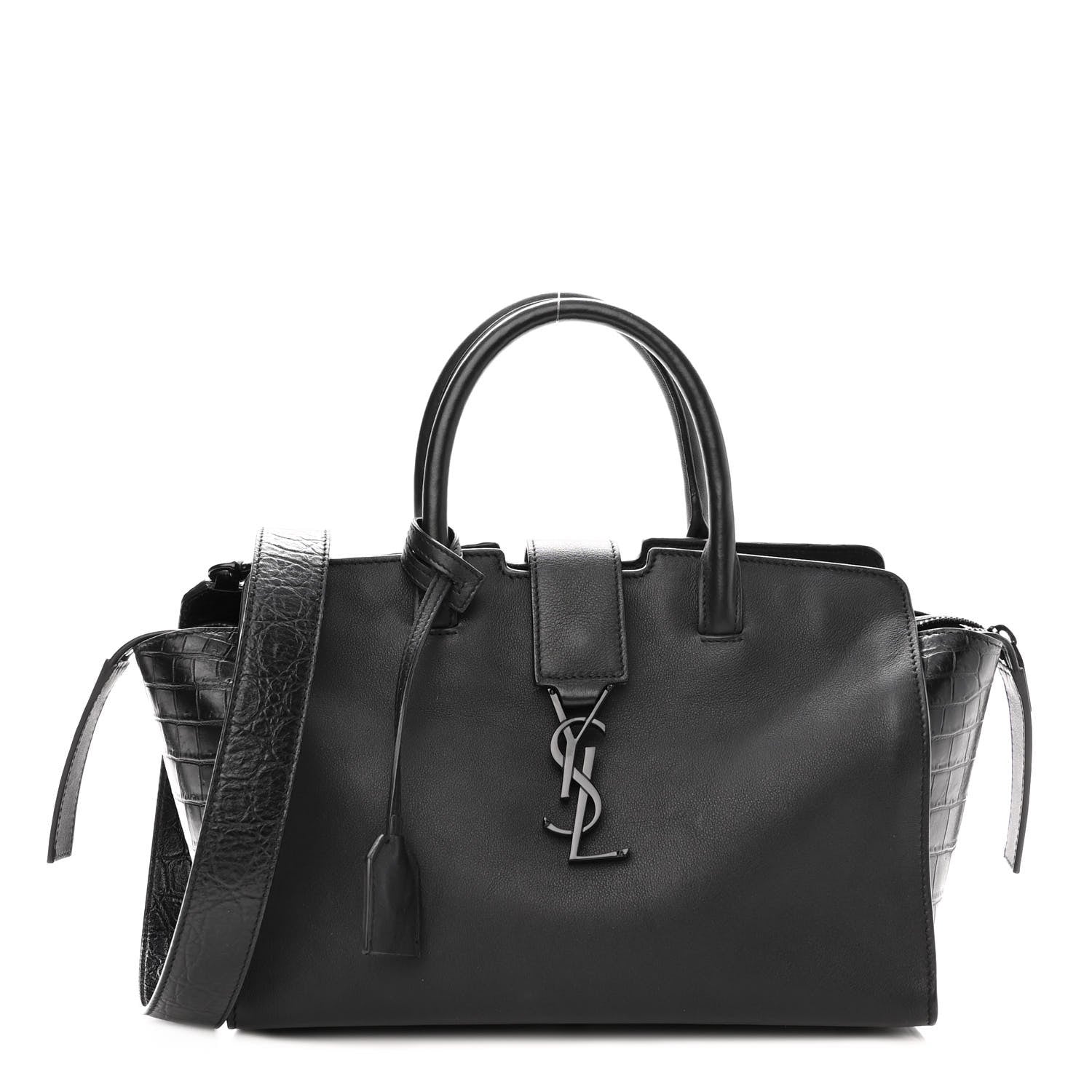 Saint Laurent Smooth Calfskin Crocodile Embossed Baby Monogram Downtown Cabas Black 1 of 9