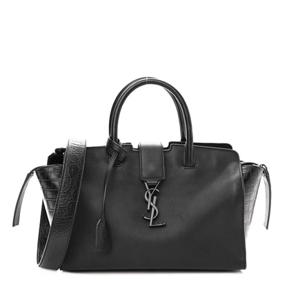 Saint Laurent Smooth Calfskin Crocodile Embossed Baby Monogram Downtown Cabas Black 1 of 9