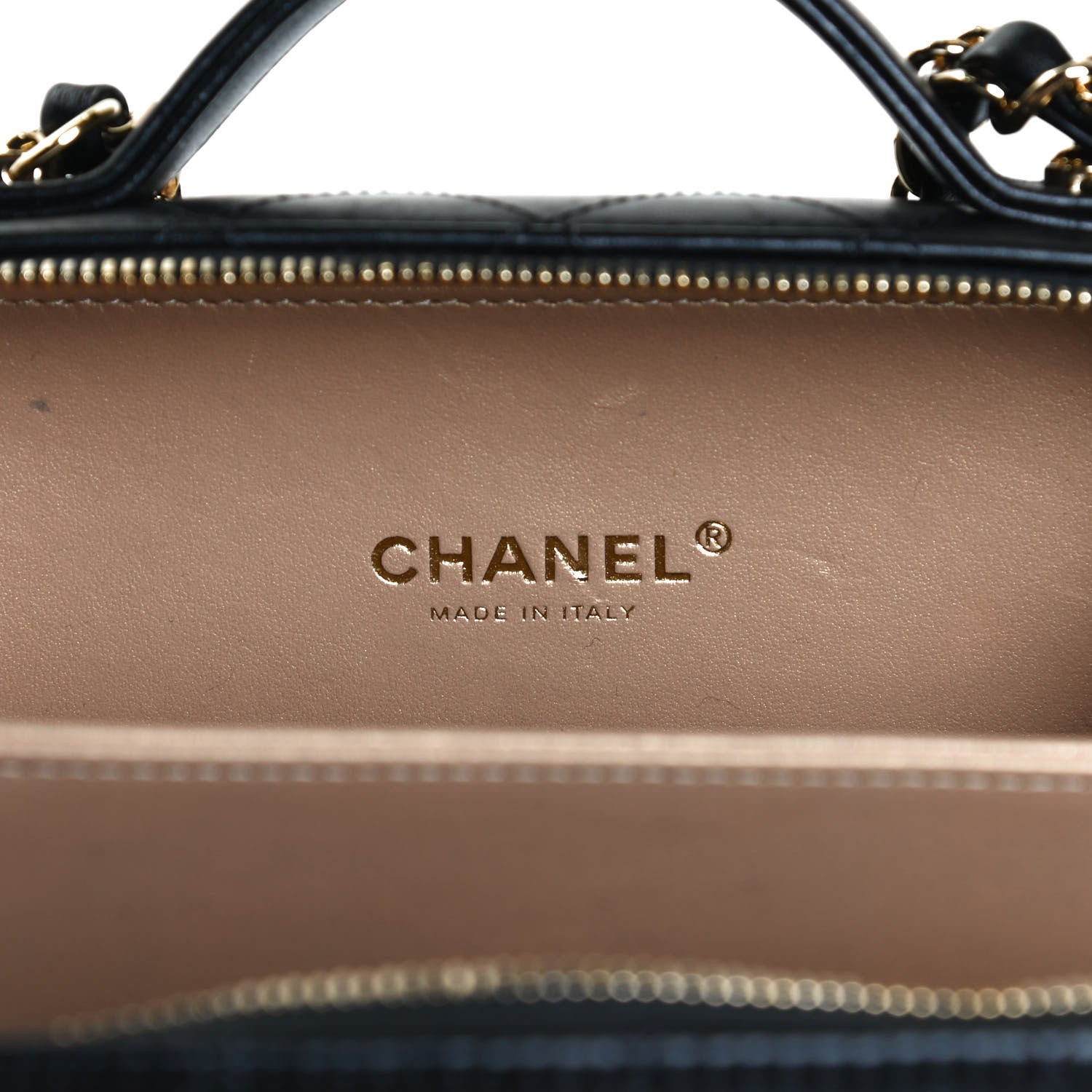 Chanel Lambskin Metal Quilted Golden Plate Vanity Case Black Golden Plate Vanity Case Black Gold 6 of 12