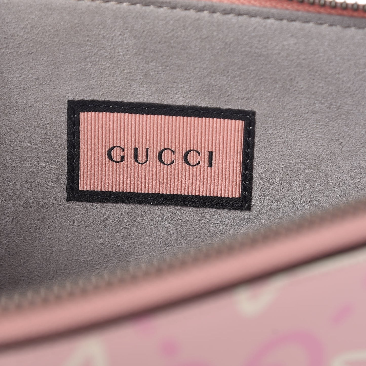 Calfskin GucciGhost Print Zip Pouch Perfect Pink Rosa Ivory