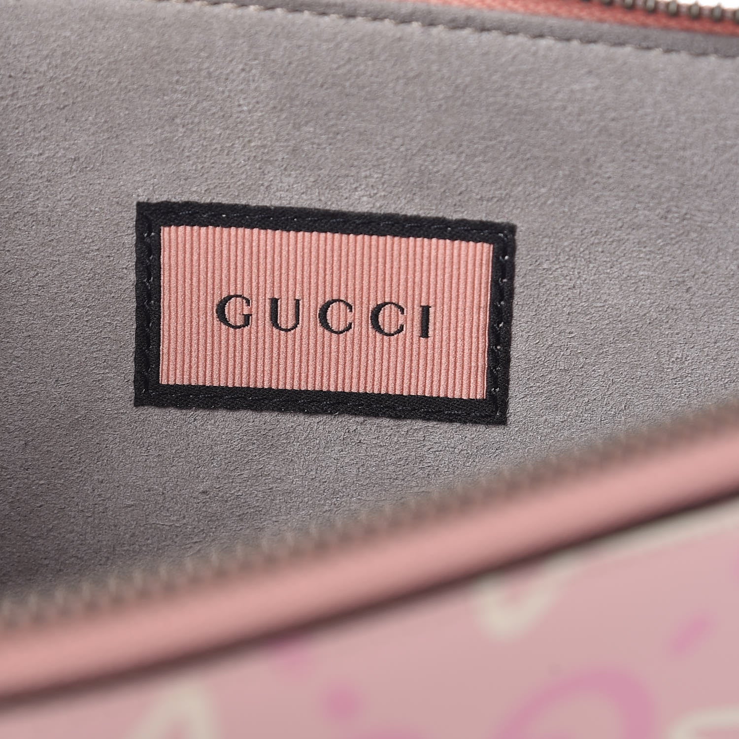 Gucci Calfskin GucciGhost Print Zip Pouch Perfect Pink Rosa Ivory 8 of 9