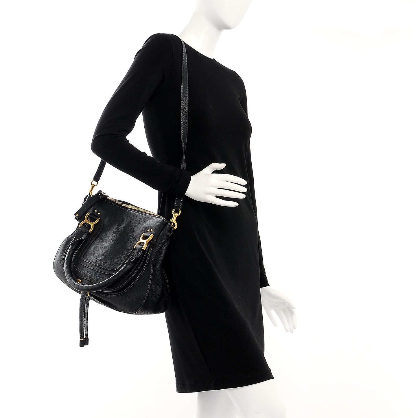 Calfskin Medium Marcie Satchel Black