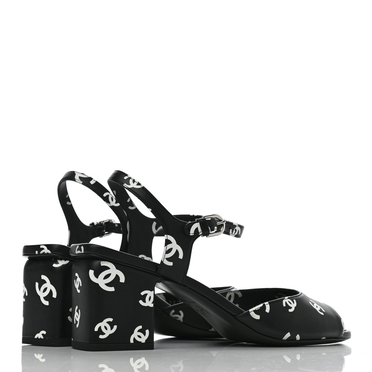 Lambskin Printed CC Sandals 41 Black White