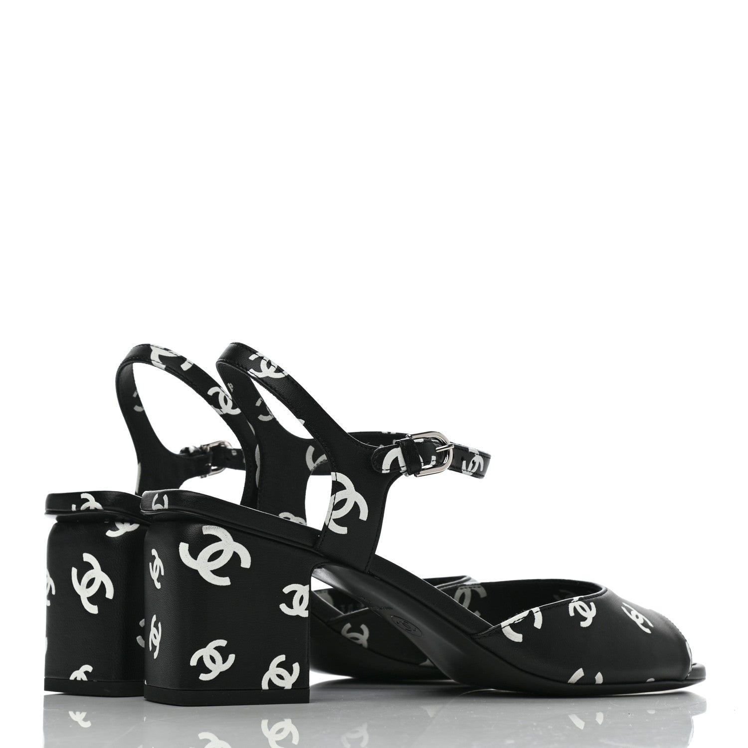 Chanel Lambskin Printed CC Sandals 41 Black White 4 of 9