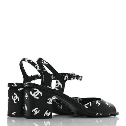 Chanel Lambskin Printed CC Sandals 41 Black White 4 of 9