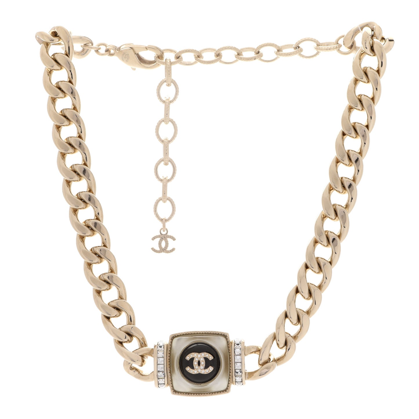 Metal Glass Pearl Strass CC Pendant Necklace Black Gold