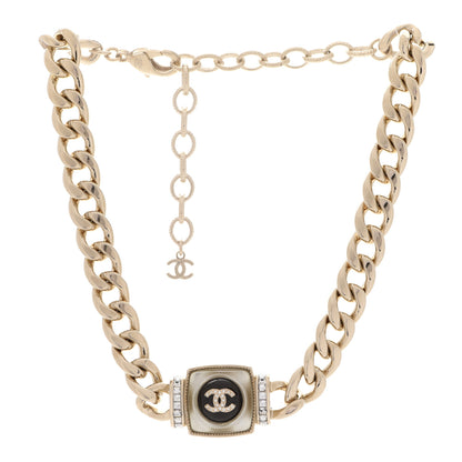 Chanel Metal Glass Pearl Strass CC Pendant Necklace Black Gold 3 of 6