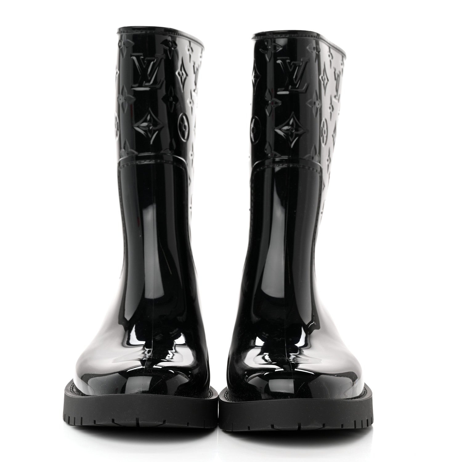 Louis Vuitton Rubber Embossed Monogram Drops Flat Half Boots 37 Black 2 of 12