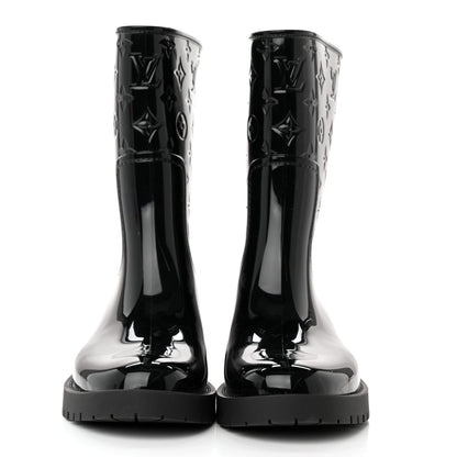 Louis Vuitton Rubber Embossed Monogram Drops Flat Half Boots 37 Black 2 of 12