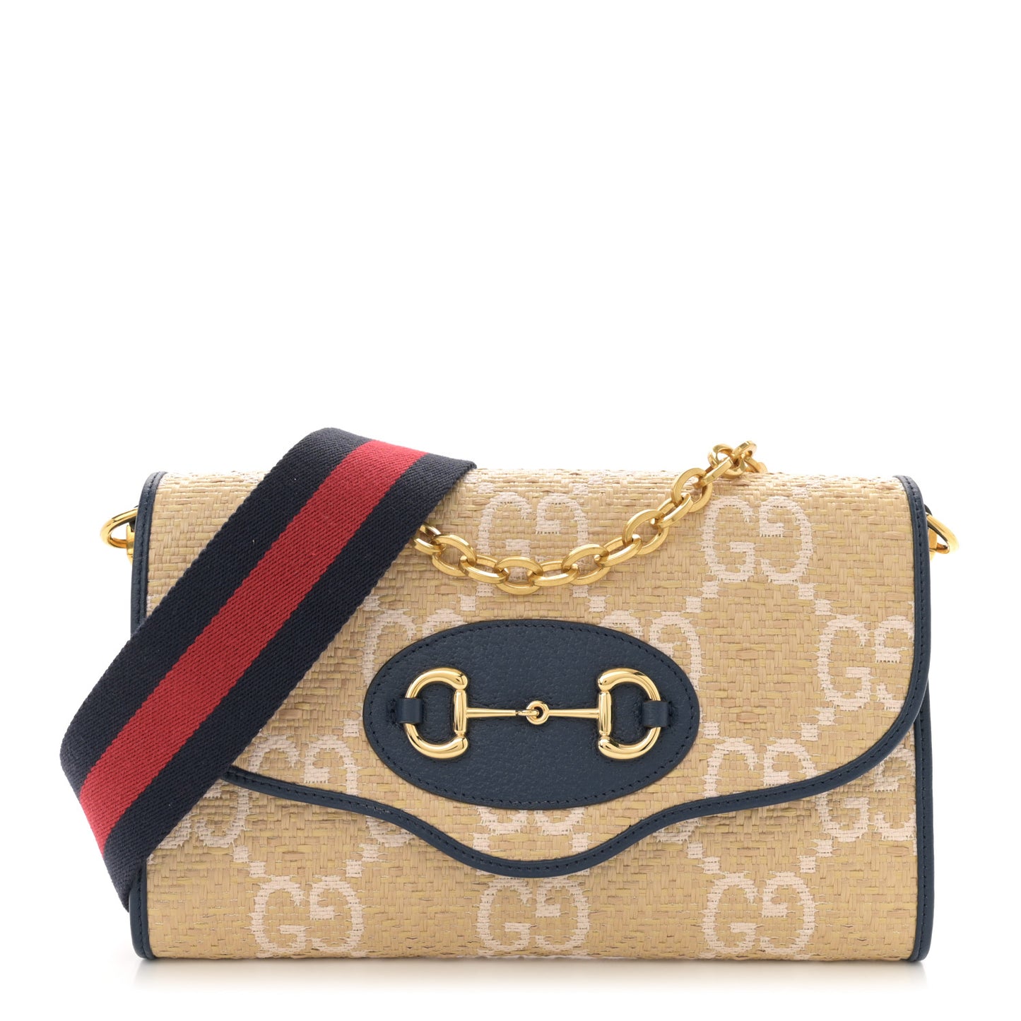 Raffia Textured Dollar Calfskin GG Monogram Web Small Horsebit 1955 Crossbody Bag