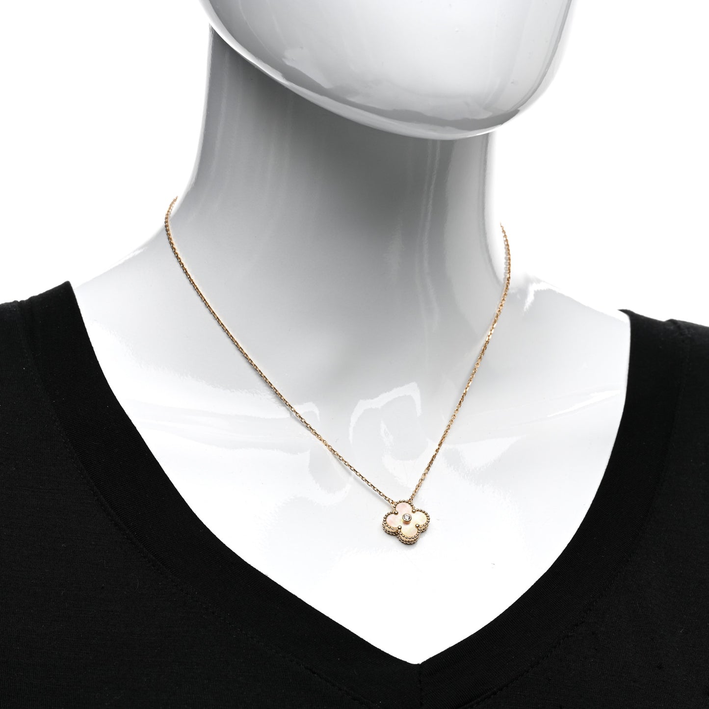 18K Yellow Gold Diamond Yellow Mother of Pearl Vintage Alhambra Pendant Necklace