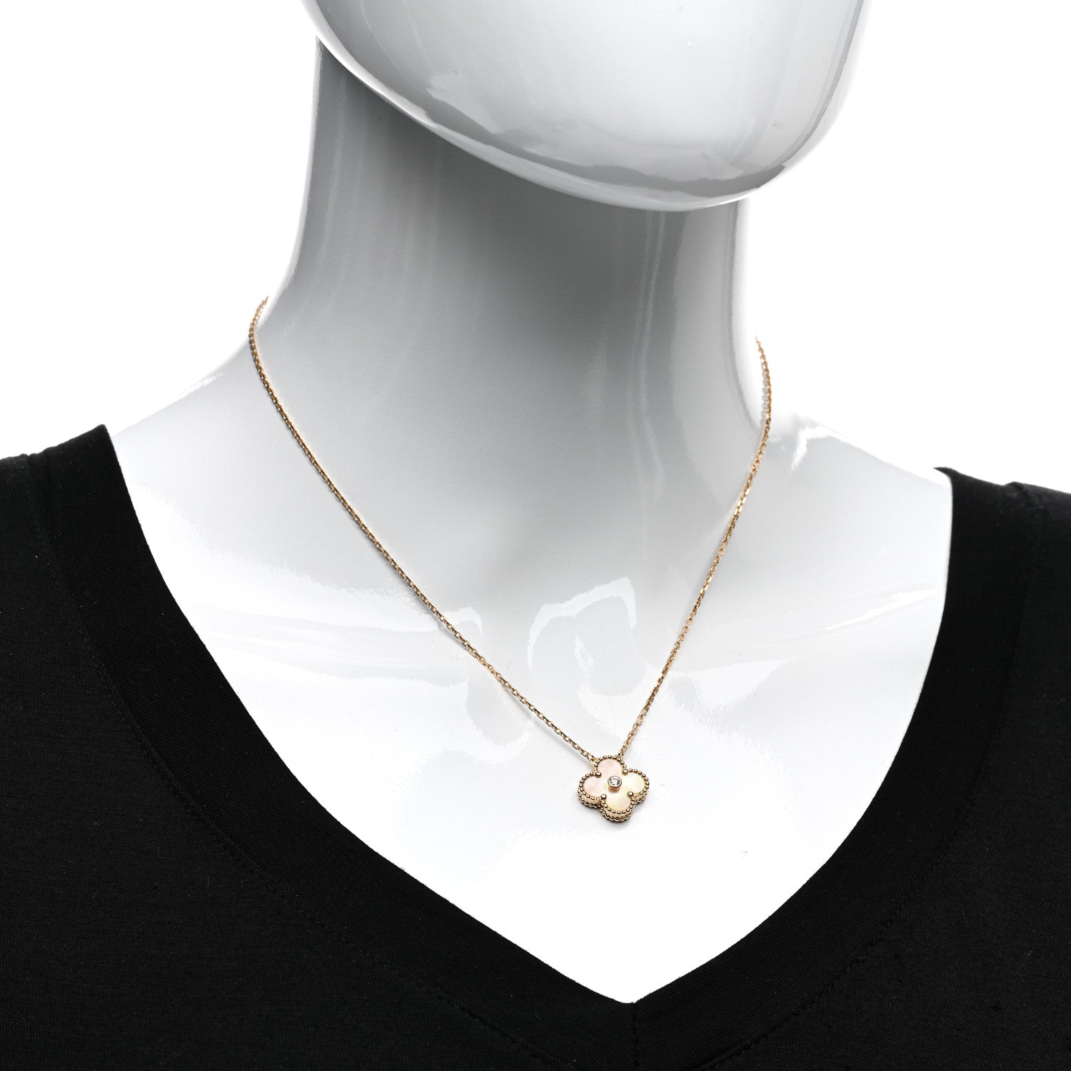 Van Cleef & Arpels 18K Yellow Gold Diamond Yellow Mother of Pearl Vintage Alhambra Pendant Necklace 2 of 6