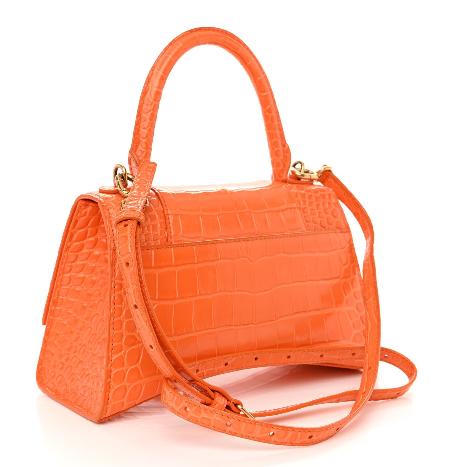 Balenciaga Shiny Calfskin Crocodile Embossed Small Hourglass Top Handle Bag Orange 3 of 10