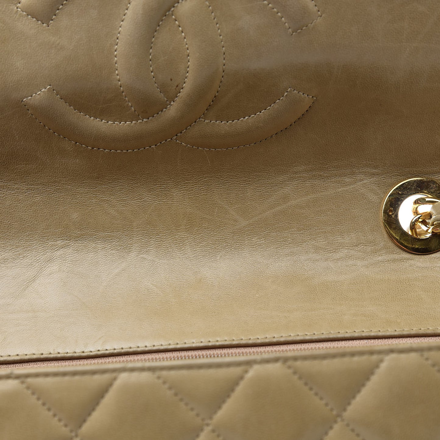 Lambskin Quilted Maxi Single Flap Dark Beige