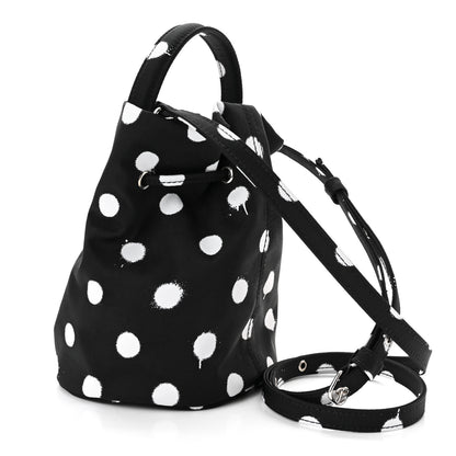 Balenciaga Recycled Sport Nylon Polka Dot Logo Embroidered Wheel Drawstring Bucket Bag Black White 3 of 10