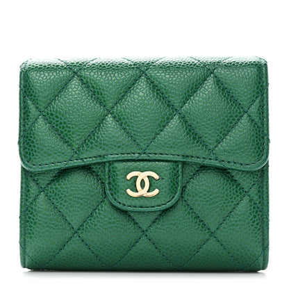 Chanel Metallic Caviar Quilted Compact Flap Wallet Green 1 of 9
