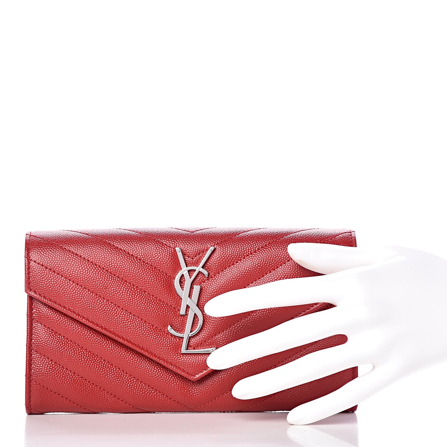 Grain De Poudre Matelasse Chevron Monogram Flap Wallet Red