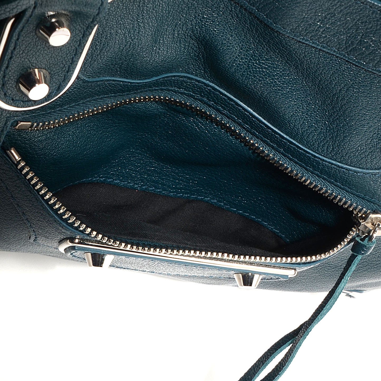 Shiny Goatskin Silver Metallic Edge Hardware City Bleu Paon