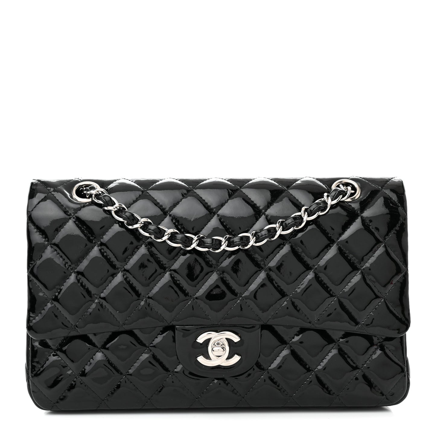 Patent Quilted Medium Double Flap Black