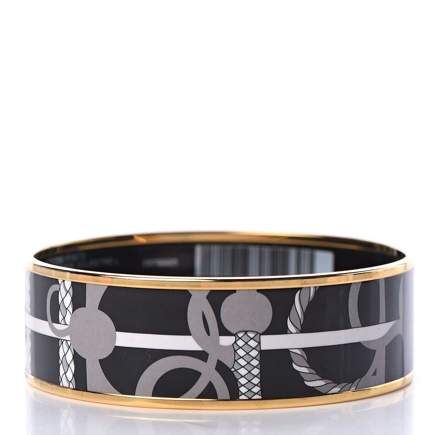 Hermes Enamel Printed Wide Panoplie Equestre Bracelet 70 Faux Gris 3 of 5
