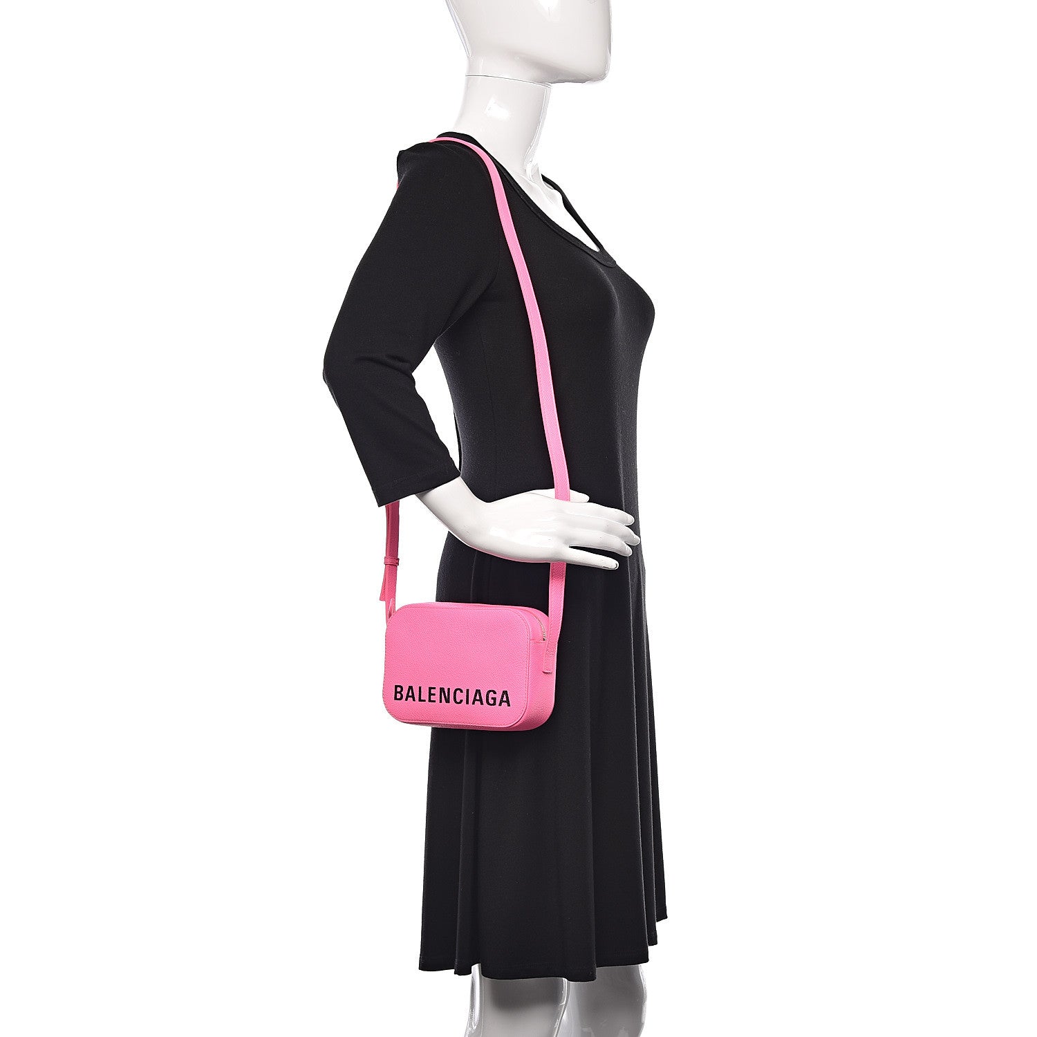 Balenciaga Grained Calfskin Logo XS Ville Camera Bag Acid Pink Black 2 of 8
