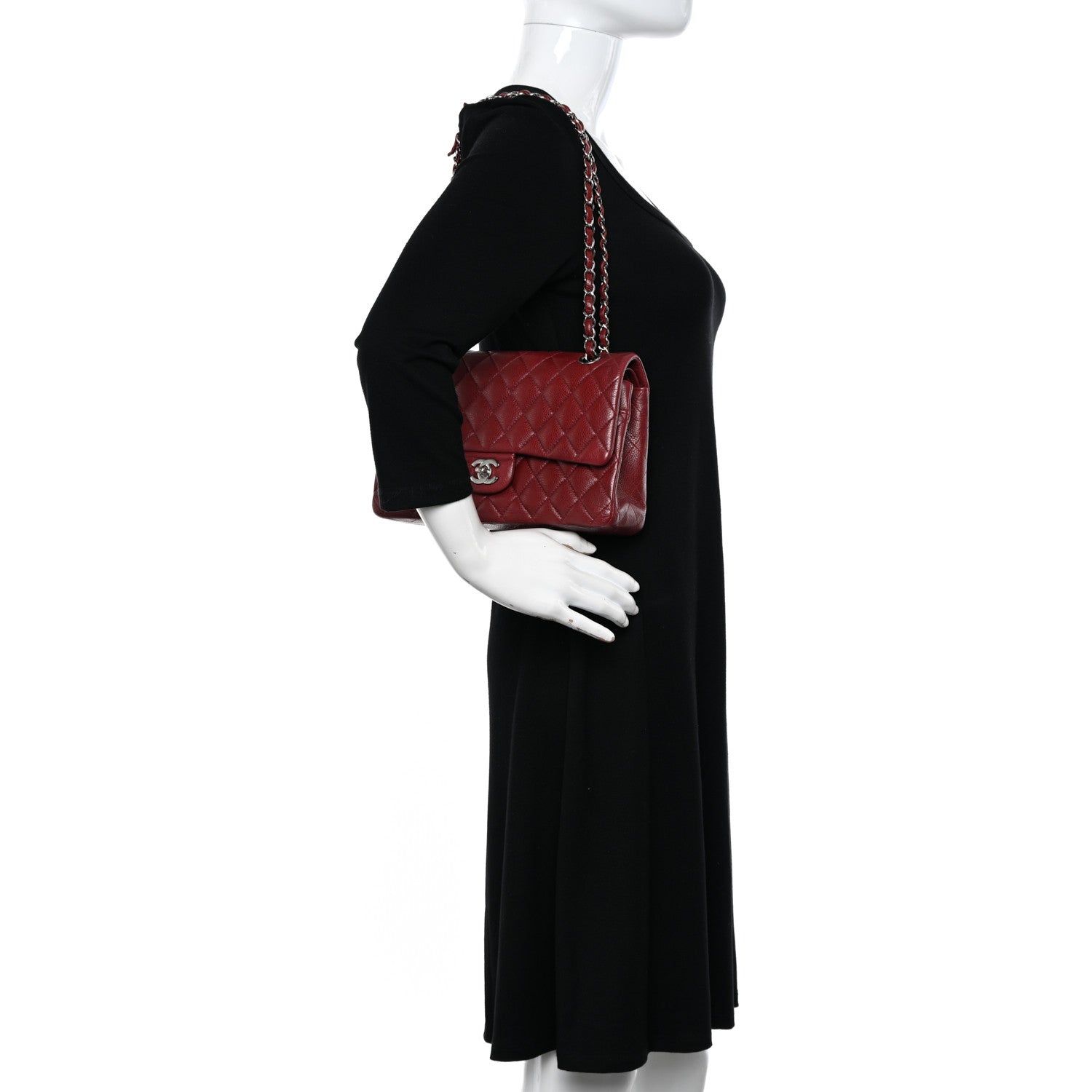Chanel Caviar Quilted Medium Double Flap Dark Red 2 of 10