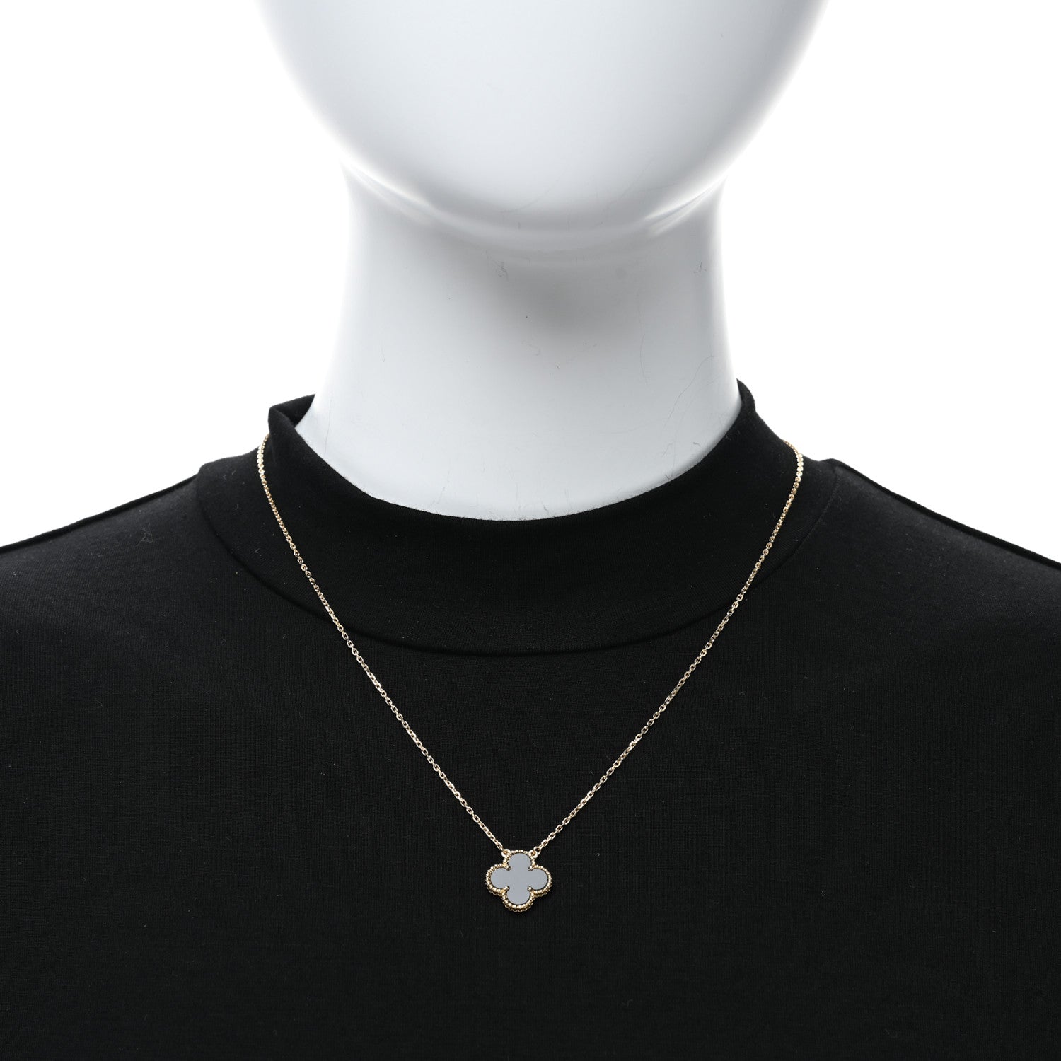 Van Cleef & Arpels 18K Yellow Gold Black Onyx Vintage Alhambra Pendant Necklace 2 of 5