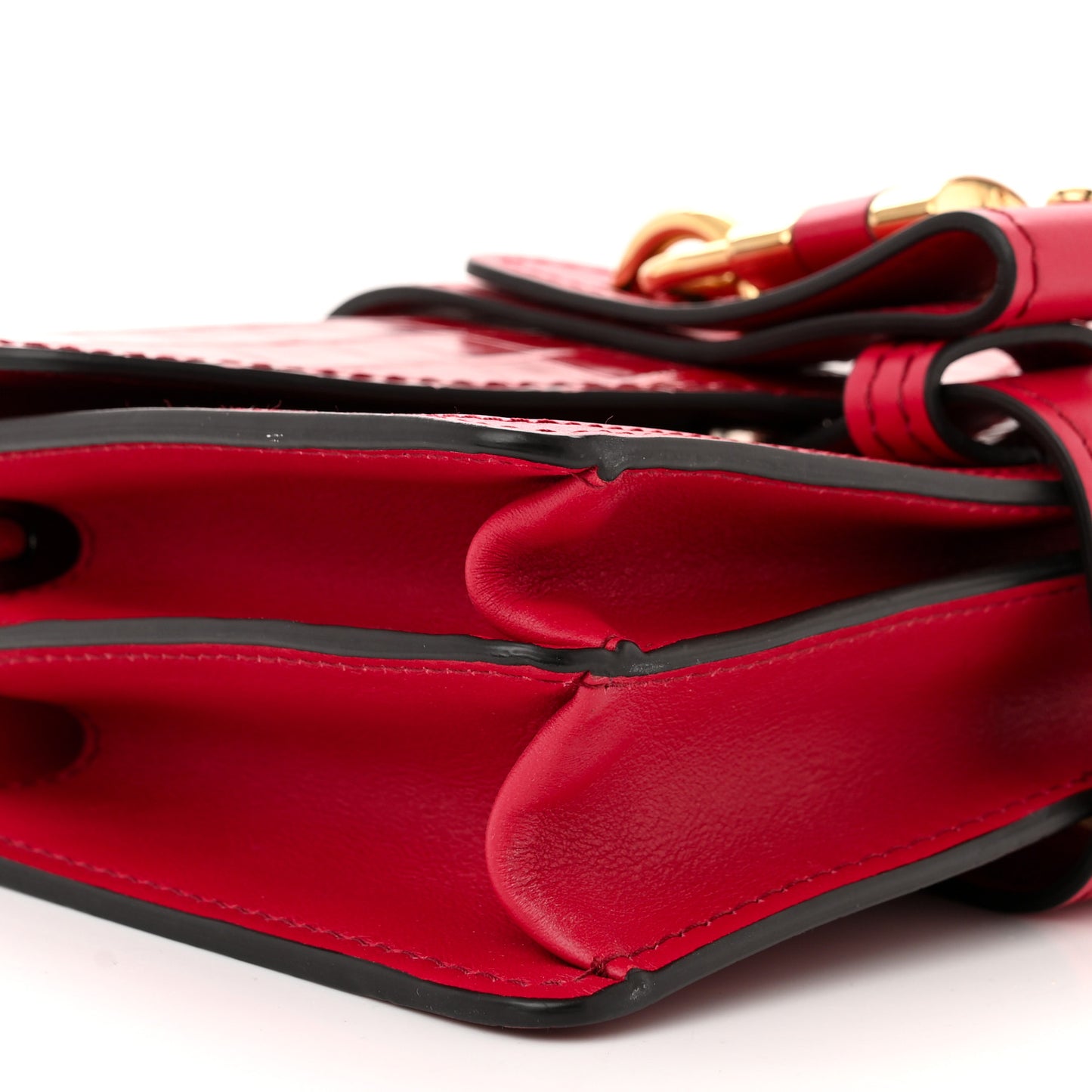 Calfskin Crocodile Embossed Aby Chain Shoulder Bag Brick Red