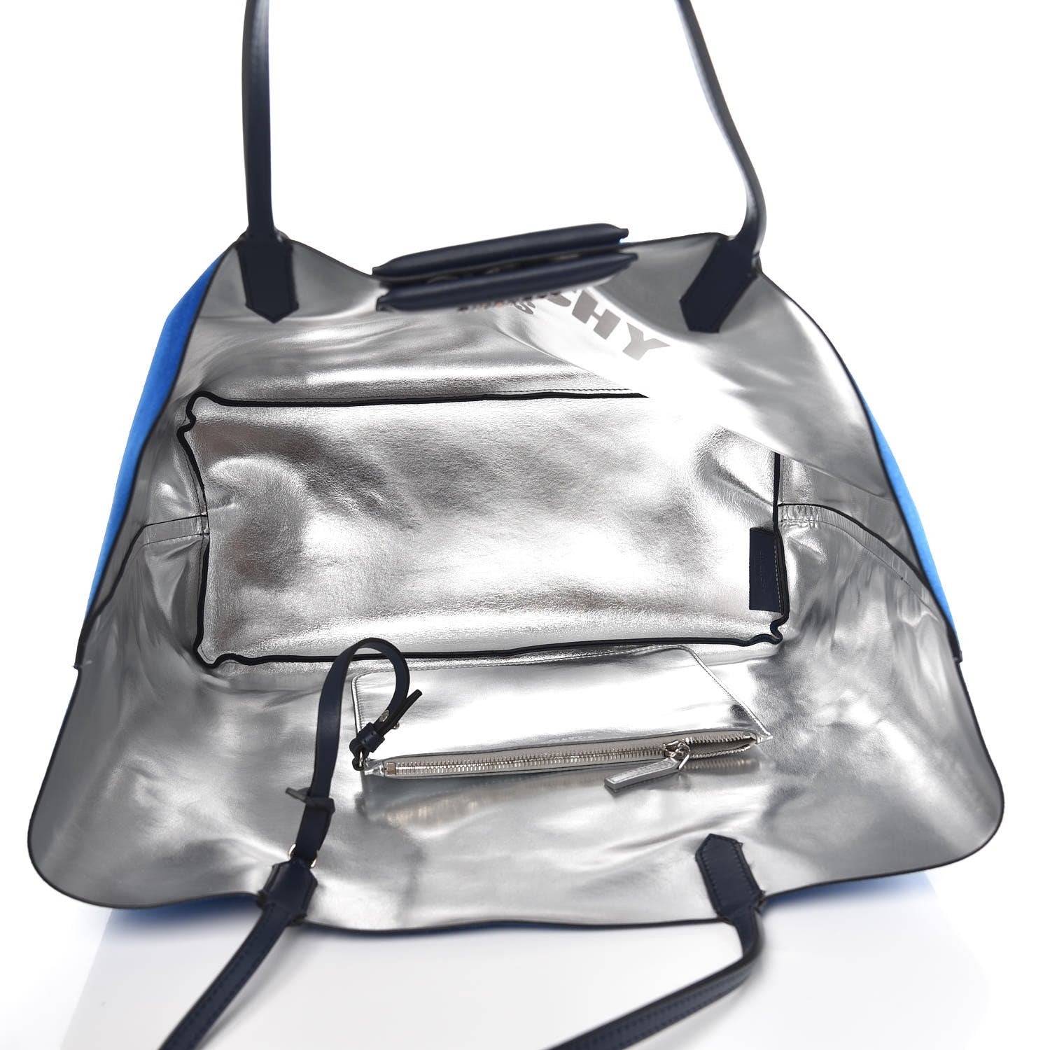 Givenchy Metallic Calfskin Suede Ombre Large Reversible Antigona Tote Blue Silver 9 of 16